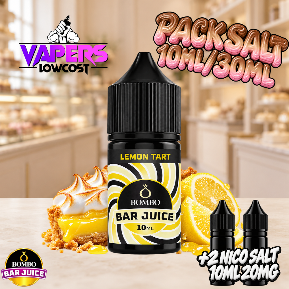 Bombo Bar Juice Lemon Tart Pack Salts Longfill 10ml en bote de 30ml, sabor tarta de limón con crema y base de galleta