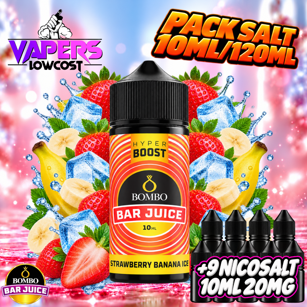 Bombo Bar Juice Hyper Boost Pack Salts 10ml/120ml – Strawberry Banana Ice