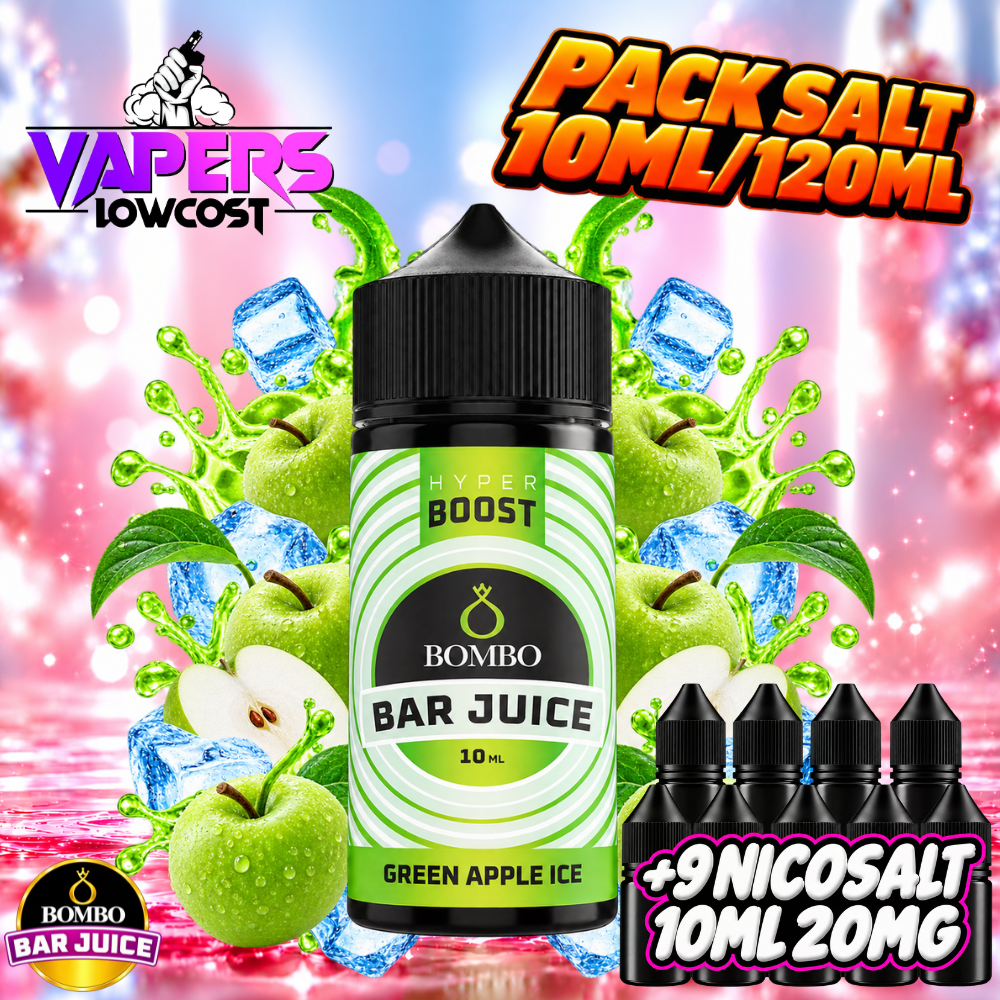 Bombo Bar Juice Hyper Boost Pack Salts 10ml/120ml – Green Apple Ice