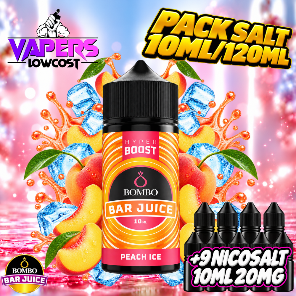 Bombo Bar Juice Hyper Boost Pack Salts 10ml/120ml – Peach Ice
