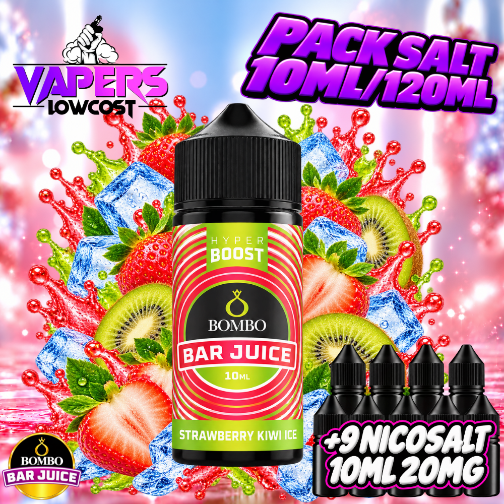 Bombo Bar Juice Hyper Boost Pack Salts 10ml/120ml – Strawberry Kiwi