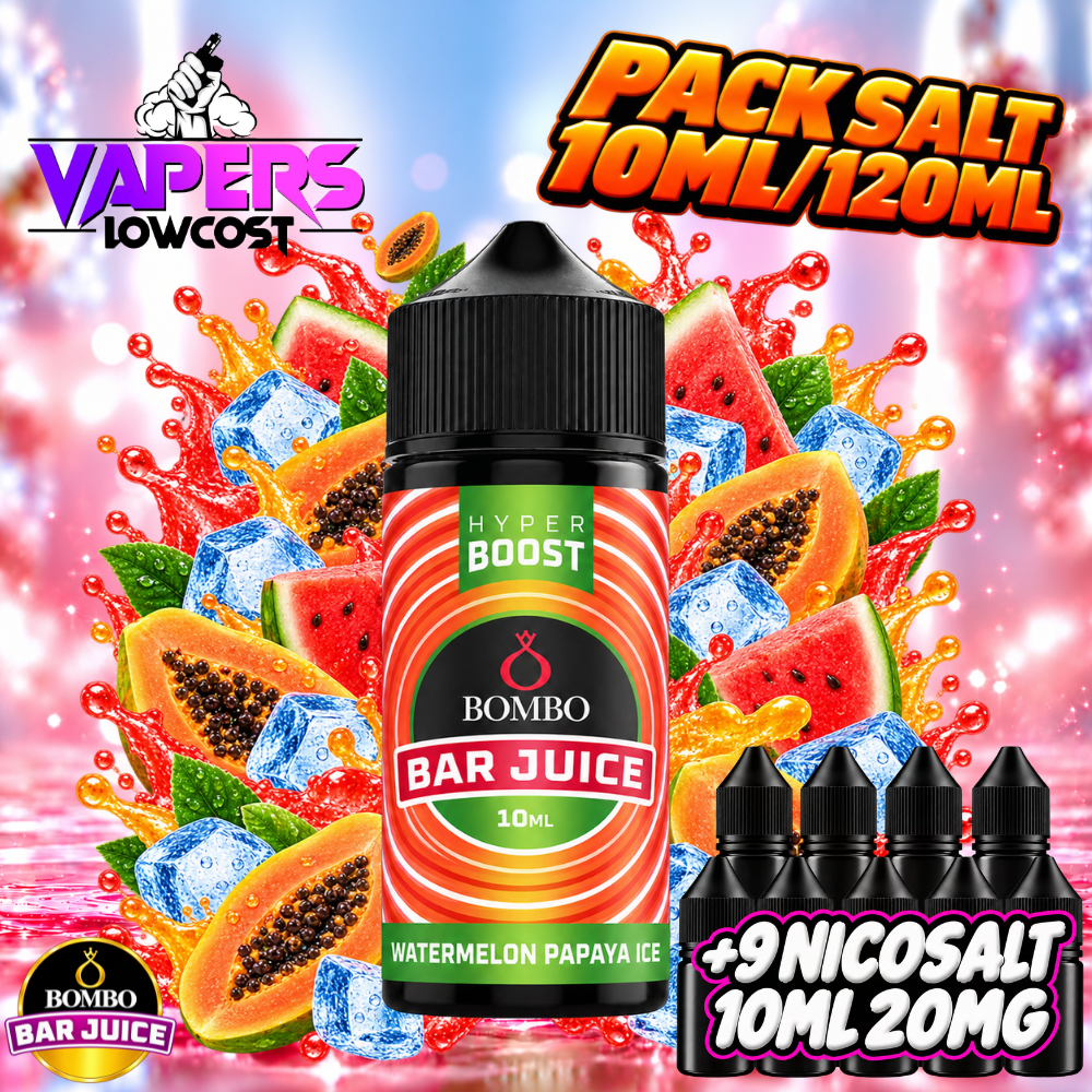 Bombo Bar Juice Hyper Boost Pack Salts 10ml/120ml – Watermelon Papaya Ice
